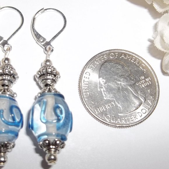 Blue Dangle Earrings Glass Lever Back Set NWT 5127 - Picture 8 of 8